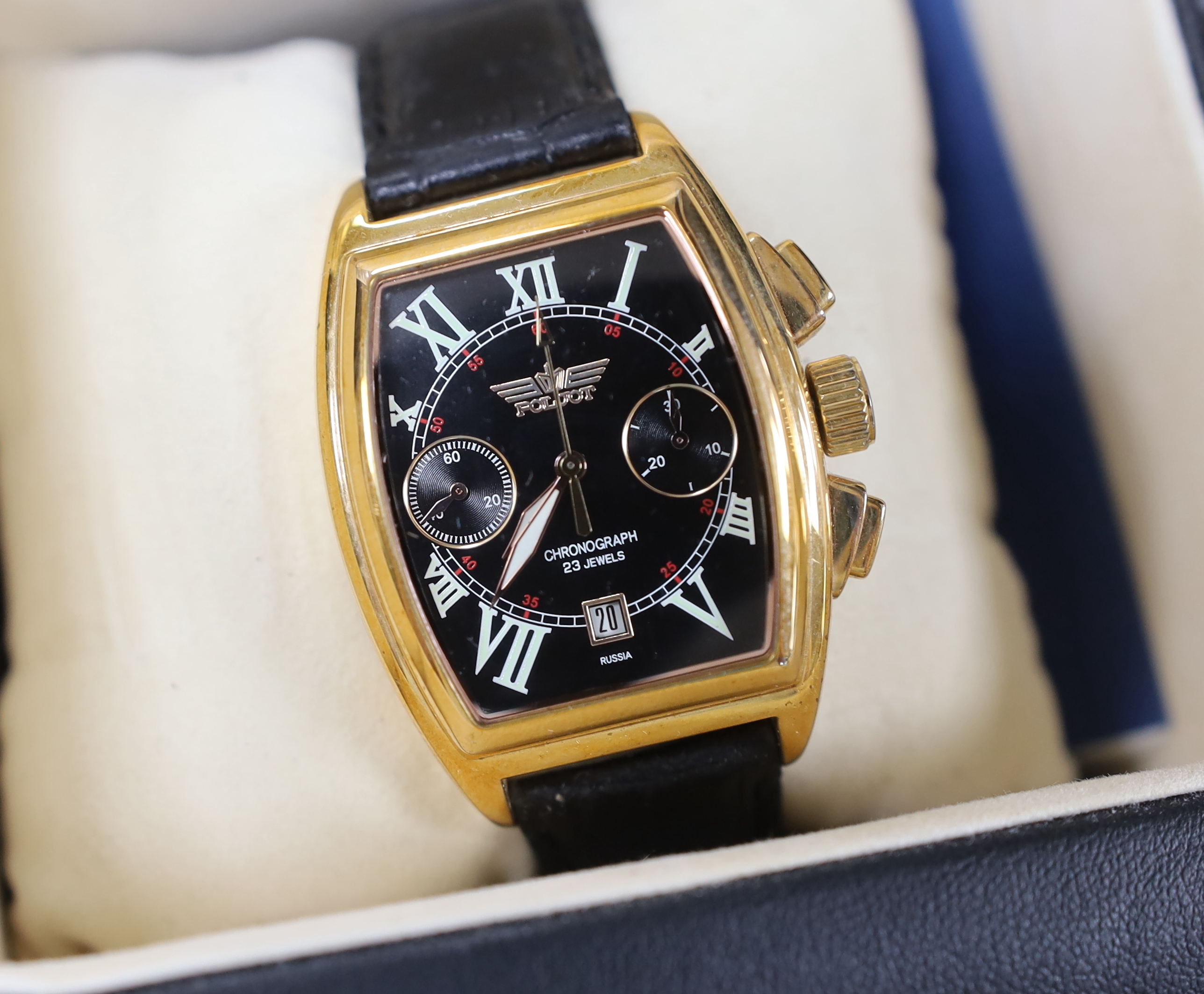 Five gentleman's modern assorted wrist watches including three Poljot International, Hugo Schwarze and Moscow Time.